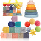 Juego de bloques de construcción apilables suaves Montessori Toys, anillos y bolas, 3 en 1, juguetes para bebés de 6 a 12 meses, juguetes sensoriales para niños pequeños de 1 a 3 años