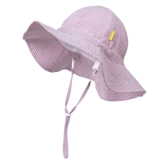DASMINI Baby&Toddler Stripe Wide Brim Sun Hats UPF 50+ Sun Protection Beach Bucket Cap Cute Adjustable Hat (Red Checkered, 0-6M)